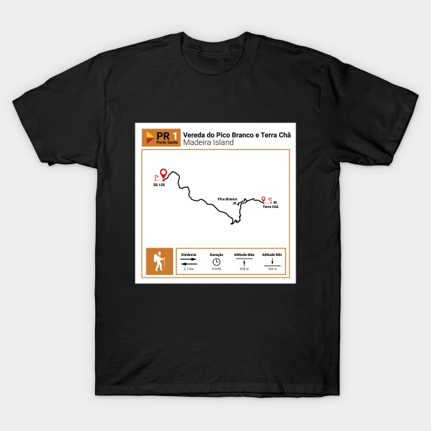 Madeira Island PS PR1 VEREDA DO PICO BRANCO E TERRA CHÃ trail map T-Shirt by Donaby